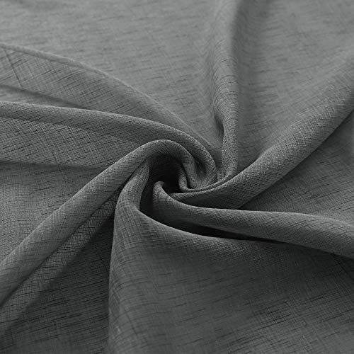 Pitalk Dark Grey Sheer Curtains 90 Inches Long for Living Room 2 Panels Double Rod Pocket Window Semi Sheer Linen Textured Charcoal Gray Curtains for Bedroom Boys Kids Playroom 52x90 Length Grey Black by Pitalk - Used condition - Image 7