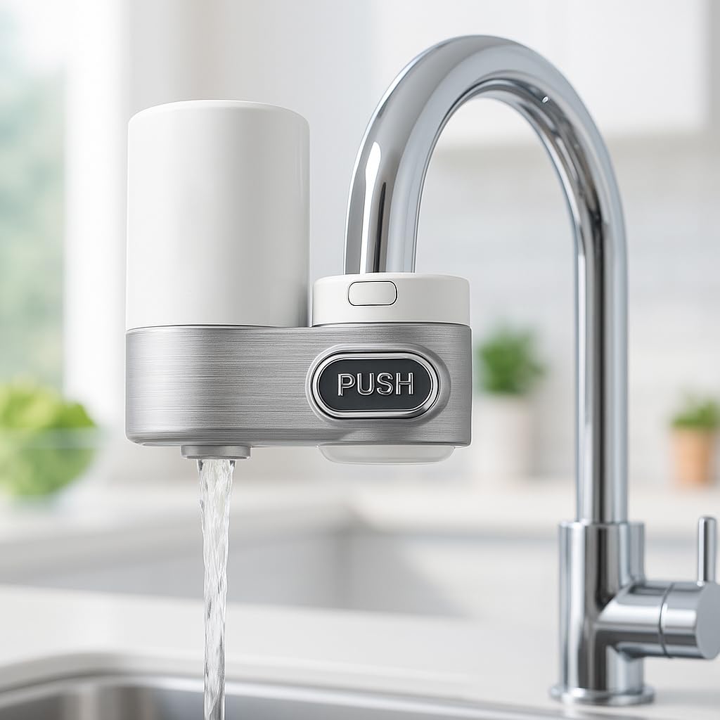 Filtro Acqua Rubinetto,Filtro Casa Cucina, Sistema di Purificatori d'acqua, Filtri Calcare Rubinetto, Riduce Sabbia, Cloro e Cattivo Gusto - Compatibile con rubinetti standard-(1 Filtri Incluido)