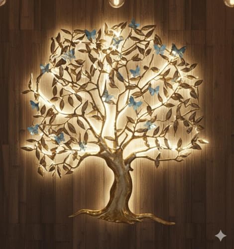 Image of Bharat Art Metal Iron Big Butterfly Tree With Led Wall Art Decor for Living Room, Home, Hotel, Office & Cafe | Elegant Multicolor Decorative Wall Hanging Sculpture | Premium Gift Item | 60 x 3 x 60 inch CW121