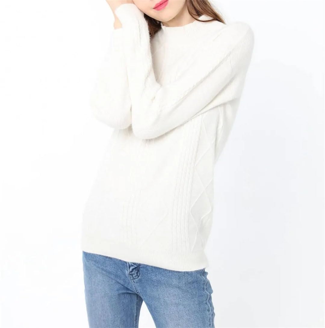 Vogrtcc Maglione da Donna in Cashmere Intrecciato Autunno Inverno, Camicia con Fondo Lavorato A Maglia, Pullover A Collo Mezzo Alto, Addensato E Allentato