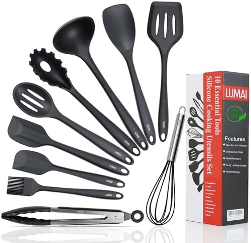 Amazon.com: LUMAI Black Silicone Cooking Utensils Set 10 pc: Non Toxic ...
