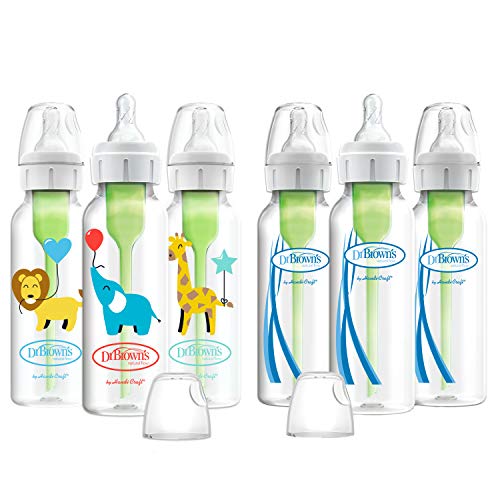 Dr. Brown s Options+ Baby Bottles, 8oz 250ml, Balloon Animals Designs and Clear Bottles, 6 Count