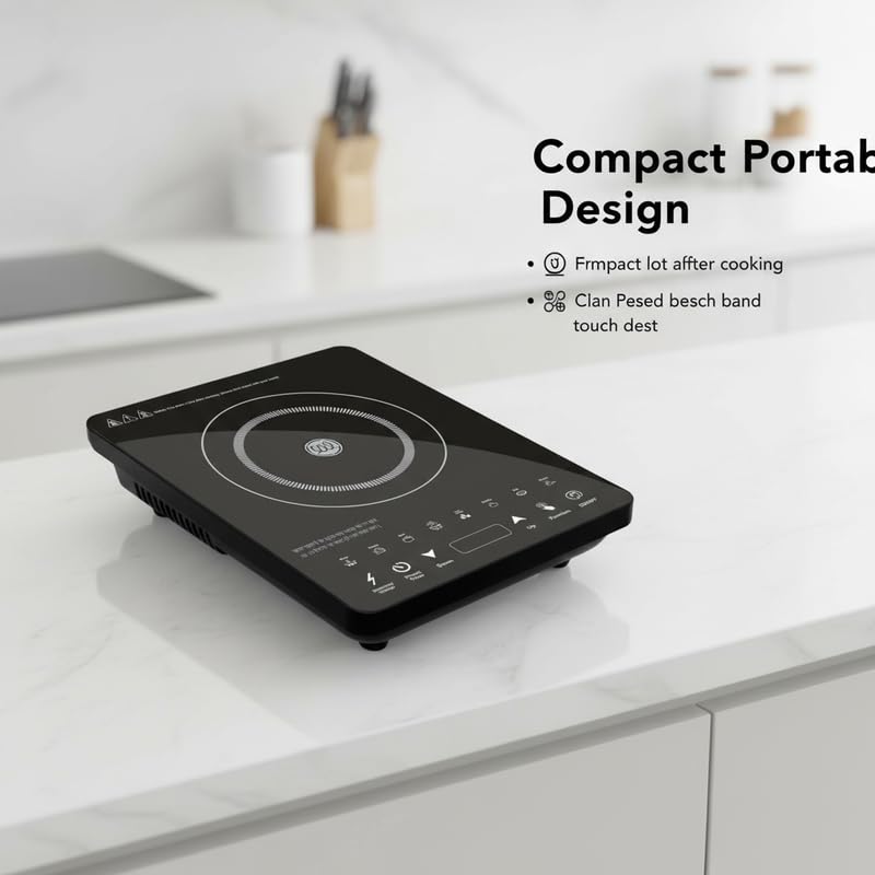 Image of Drumstone (15 Years Replacement Warranty) Energy-Efficient 2000W Portable Induction Cooktop - Touch LED Display, Preset Menus, Quick Heating Electric Stove for Home, Office & Travel