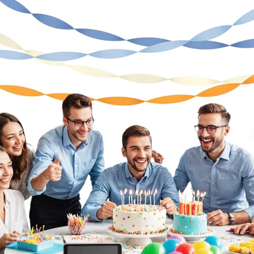 Image of Light-Dusty Blue Beige-Orange Party-Decorations Streamers - 8 Rolls Graduation 2026 Boho Fall Birthday Baby Bridal Shower Crepe Tissue Paper Streamer,Bachelorette Engagement Decor Lasting Surprise