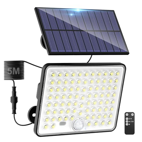 kolpop 1 Paquete Focos LED Exterior Solares,Focos LED Solares Sensor de Movimiento con Mando a Distancia,IP65 Impermeable Luz Solar,3 Modos Luz Solar Exterior Potente para Jardín,Patio,Garajes
