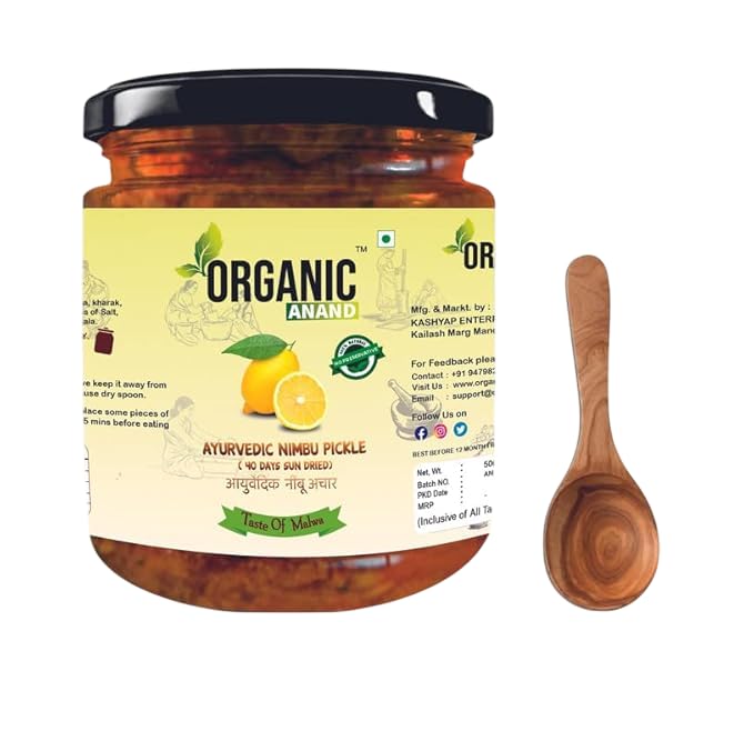 Image of Organic Anand Homemade Ayurvedic Lemon Pickle (40 Days Sun Dried) 500gram Nimbu ka Achaar, Flavourful, Delicious, Traditional Taste (Pack of 1)