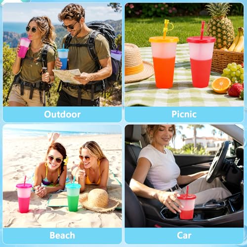 6 Pcs 24 oz Color Changing Cups Reusable Tumblers with Lids & Straws Cover by EASEVE - Used condition - Image 8