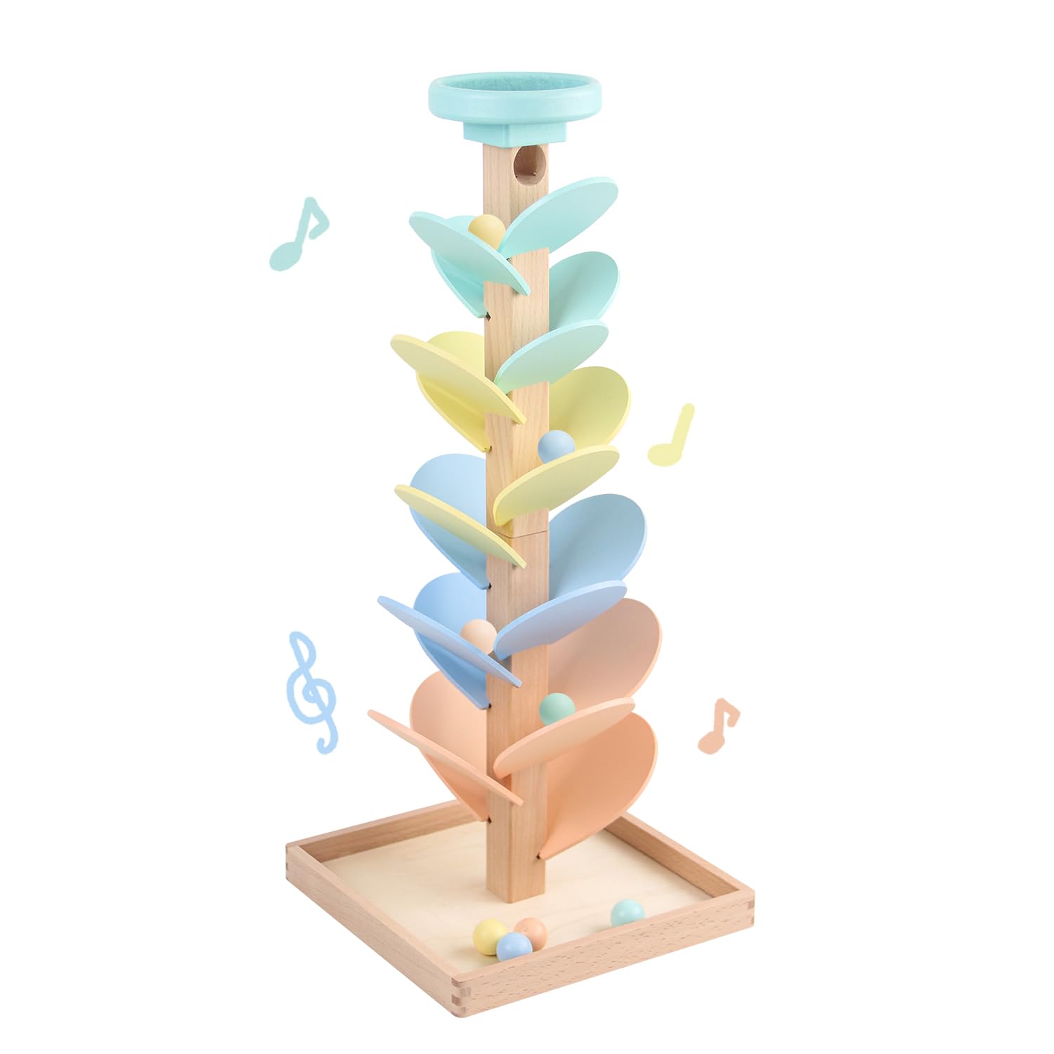 Wooden Marble Run Ball Drop Montessori Toy 4-8 Boys Girls (Height: 20.5")