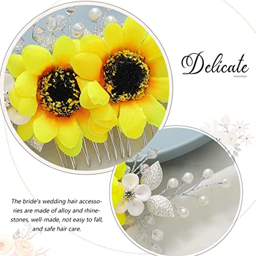 Easedaily Sunflower Bride Wedding Hair Comb Gold Flower Bridal Hair Pieces Leaf Hair Clip Side Combs Hair Accessories For Women And Girls (A-Silver) #TOP2