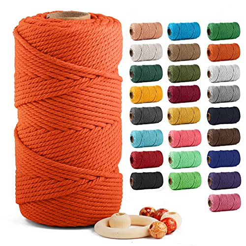 Image of ZUEXT Macrame Cord, Orange, 5mm x 109yds Cotton String Macrame Yarn | 100% Natural Handmade, 4 Strands Twisted Cotton Rope, For Wall Hanging Plant Hangers Gift Wrapping Tapestry DIY Crafts, 100m