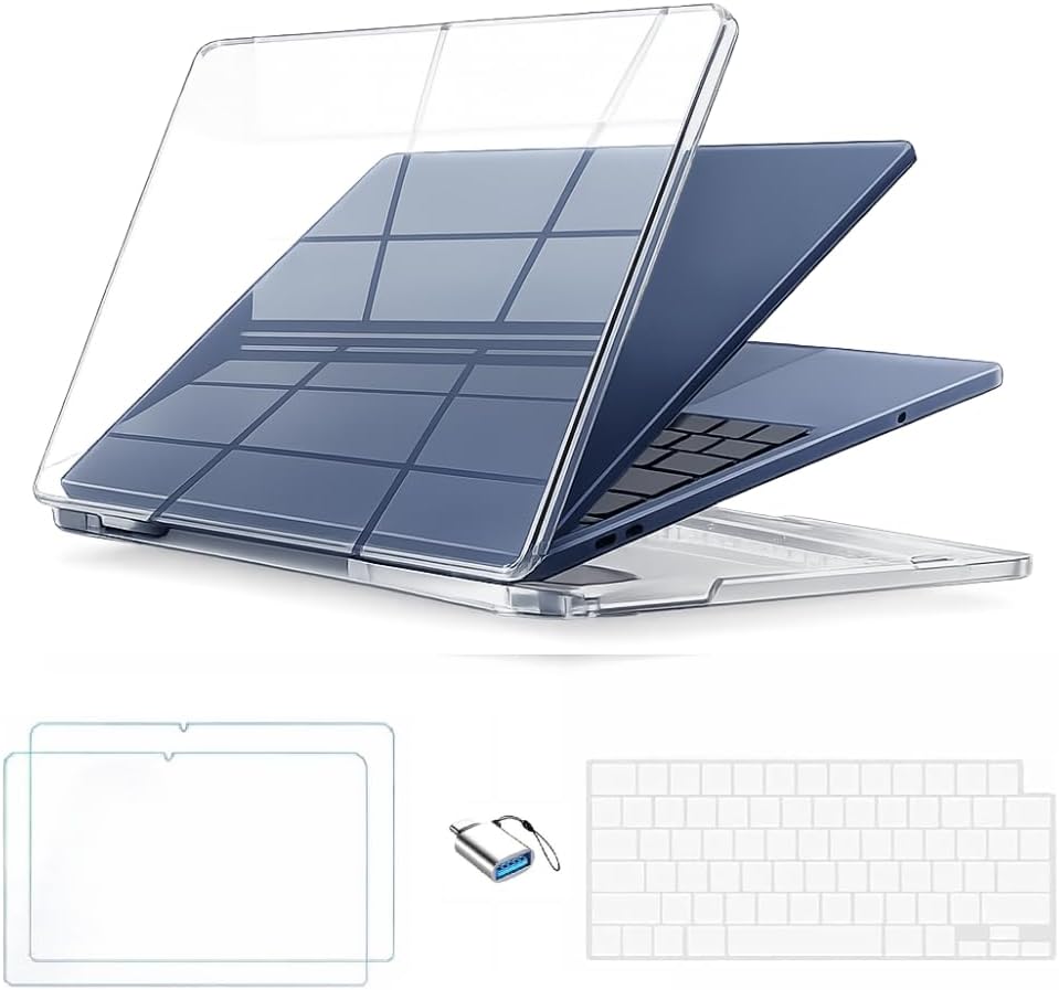 UnDePlus Macbook Neo 13inç A18 Pro A3404 ile uyumlu Kılıf +2adet Ekran Koruyucu +OTG +Klavye Koruyucu Şeffaf-Beyaz
