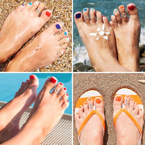 FIBO STEEL 12Pcs Adjustable Toe Rings for Women Open African Toe Rings Summer Beach Foot Jewelry - Thumbnail 5