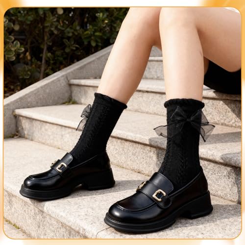 Image of Jspupifip 6 Pairs Lace Ruffle Frilly Crew Socks for Women Girls | Cotton Breathable Cute Princess Ankle Dress Lace Socks Thin Cool Casual Socks