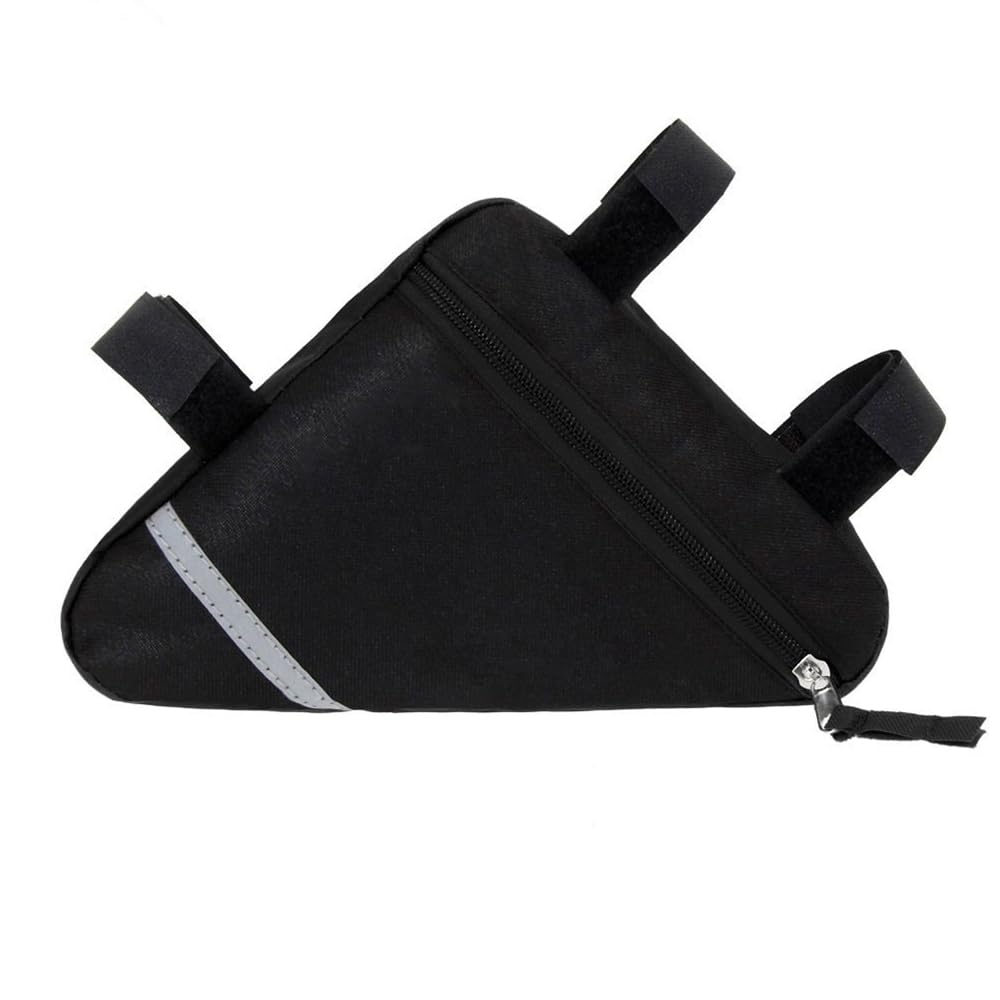 Borsa Triangolare Bicicletta, Borsa Triangolo Telaio Anteriore Bici, Borsa Triangolare Impermeabile Nylon, con Striscia Riflettente (Nero) | Borsa portaoggetti triangolare in nylon, impermeabile, decorazione riflettente su entrambi i lati, per MTB, bici d