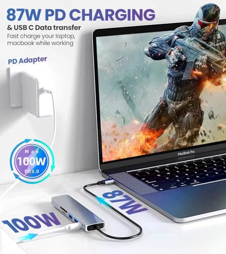 Image of Black-R Amazon Black-R USB-C Hub 6-in-1 Aluminium Type-C Adapter with 4K HDMI Port, 2X USB 3.0 Port, USB-C Power Delivery, TF /SD Card Reader, Mac & Windows USB-C Devices