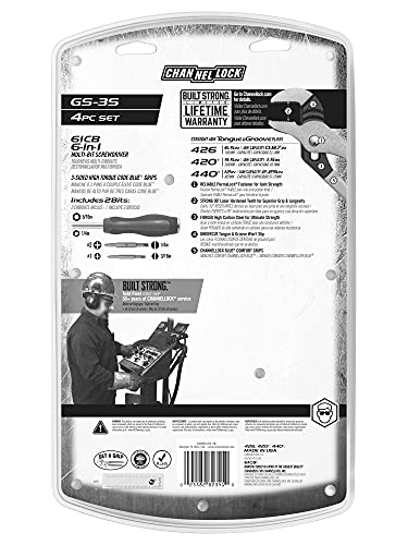 Channellock Gs-3S 3 Piece Straight Jaw Tongue And Groove Pliers Set With Bonus 6-In-1 Code Blue Screwdriver | Laser Heat-Treated 90° Teeth| Forged From High Carbon Steel | Pliers Made In Usa #TOP2