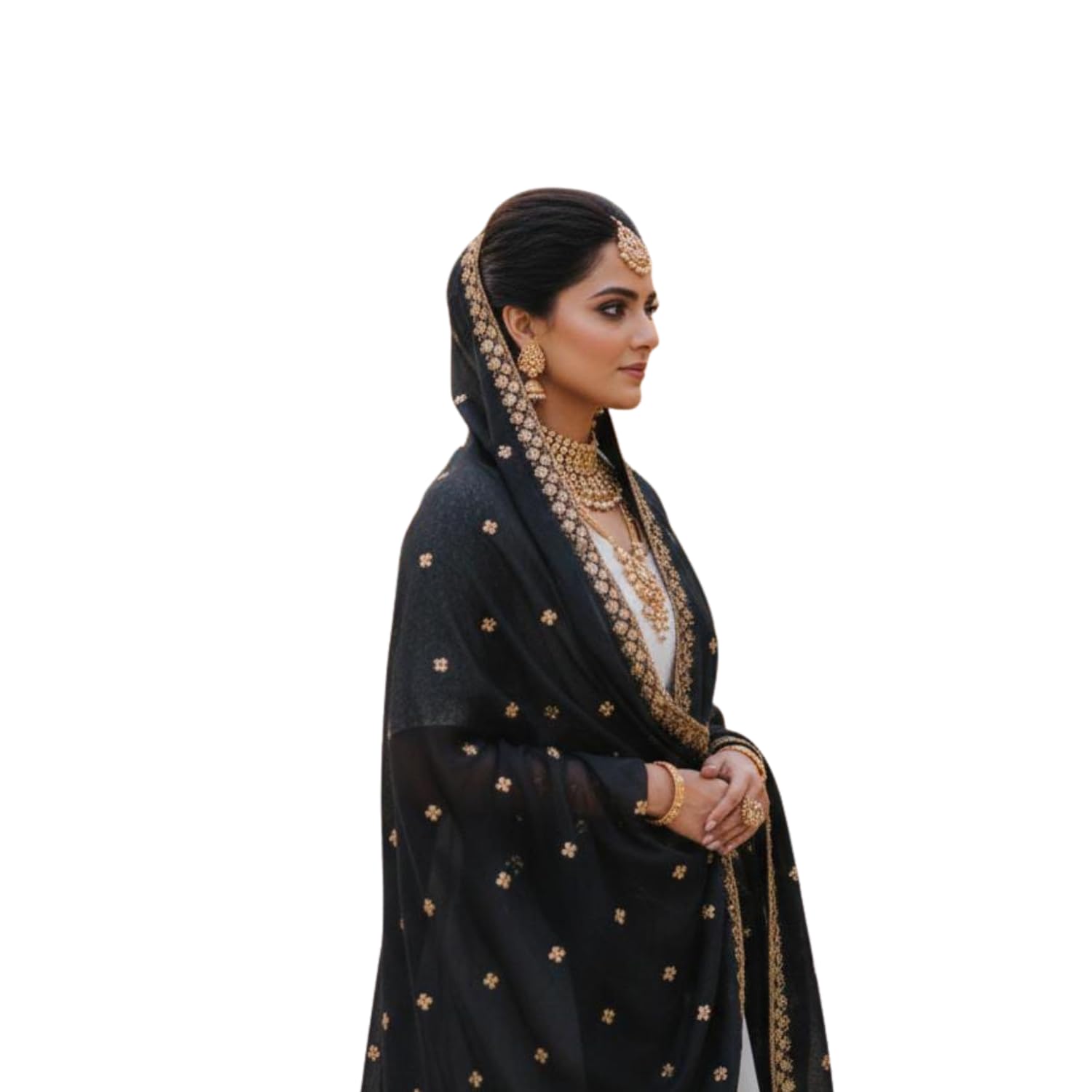 Women Dupatta Organza with Golden Border and Sequin Work | Traditional Indian Ethnic Wear Women Dupatta for Saree Lehenga Salwar Suit | Party Festive Wedding Dupatta-picture-55