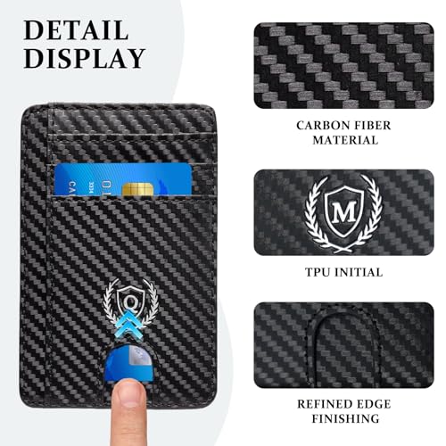 Personalized Gifts Slim Minimalist RFID Blocking Leather Wallet for Men,Initial Carbon Fiber Travel 8 Card Slot Credit Card Holder Wallets Unique Christmas Birthday Gift for Men Dad Husband (M)4