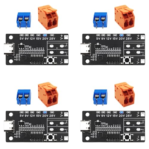 4PCS USB-C PD3.0/3.1 QC Trigger Module USB-C PD 5V 9V 12V 15V 20V 28V 5A Adjustable Voltage Power Trigger Board Type-C Female Input with Indicator