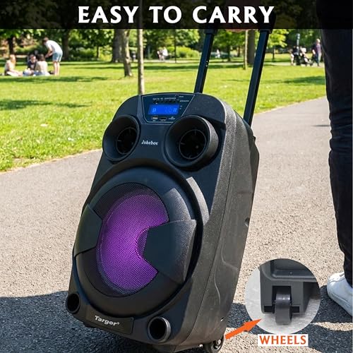 Image of Target TT-PSI-830 8-inch Trolley Karaoke Speaker System with 2 Wireless Microphones, 80W RMS Output, Built-in Rechargeable Battery, LED Display, RGB Lights, Media Control Panel