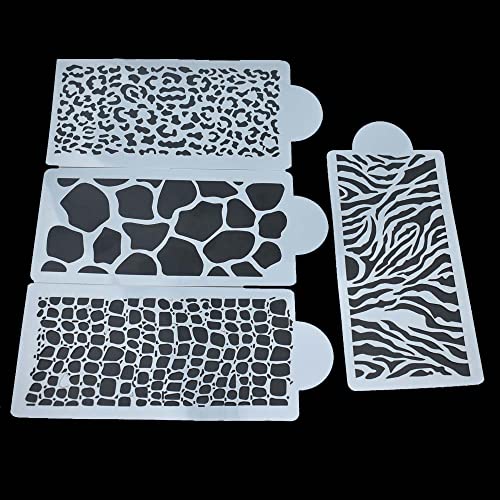 4pcs Zebra Leopard Snake Crocodile Skin Pattern Cake Border Embossed Decorating Molds Plastic Fondant Template DIY Baking Tools Coffee Spray Stencils Powdered Sugar Sieve PVC Mold