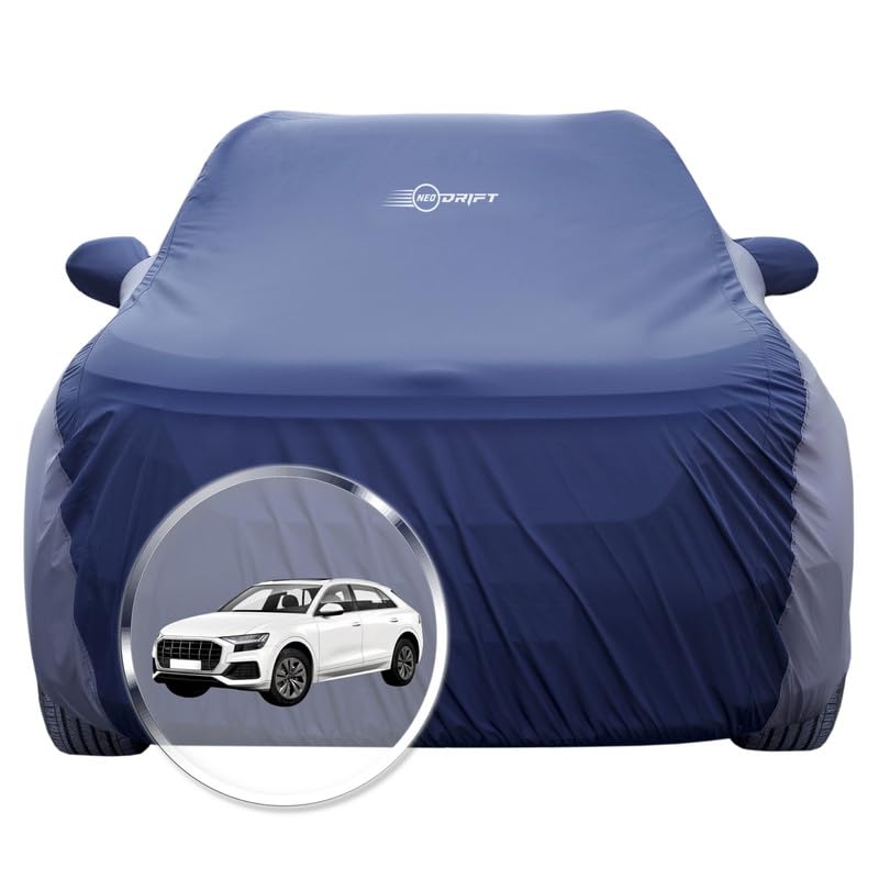 Image of NEODRIFT 'SuperTech' Car Cover for Audi Q8 (100% Water-Resistant, All Weather Protection, Tailored Fit, Multi-Layered & Breathable Fabric) (Colour: Blue+L.Grey)