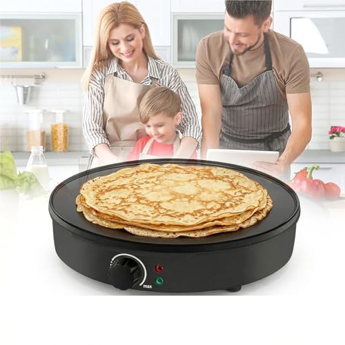 Crepera Electrica con Control de Temperatura Ajustable 1000W Placa Antiadherente para Crepes Tortillas Tortitas Huevos y Bacon Maquina Profesional para Desayuno y Cocina de Hogar