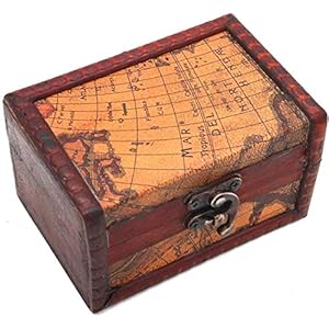 POFET Vintage Metal Lock Wooden Storage Box Jewelry Treasure Organizer Chest Case Gift Box – Map
