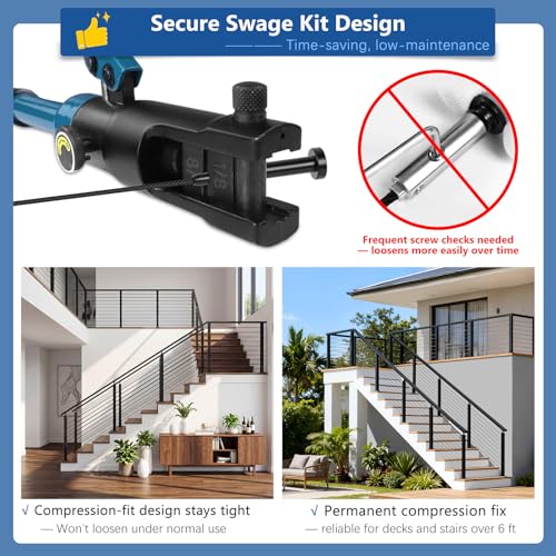 Image of 20Pack Swage 1 /10 inch 1 /8 inch Invisible Cable Railing Kit Tensioner Terminal Hidden - PVD Coating Long-Lasting Finish, T316 Stainless Steel Cable Railing Hardware for 2 inch x 2 inch Metal Wood Post, Black