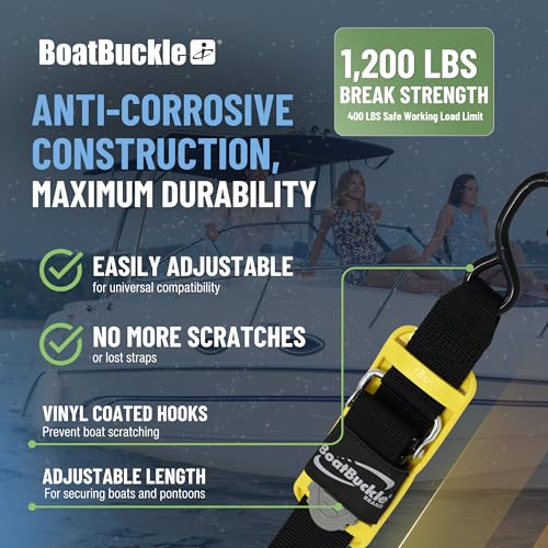 BoatBuckle Kwik-Lok Transom Tie Down Straps with Boat Pads, 2in x 4ft, 2-ct | Kwik-Lok Adjustable Transom Tie Down Straps, 1,200 lb Break Strength, Includes 2 Straps & Boat Pads, Fits Most Watercraft - Image 4