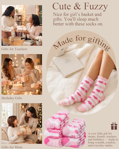 Image of Ginmewrae Fuzzy Socks for Women, Mothers Day Gifts Cozy Warm Fluffy Socks Thick Slipper Socks Birthday Valentine's Day Gifts