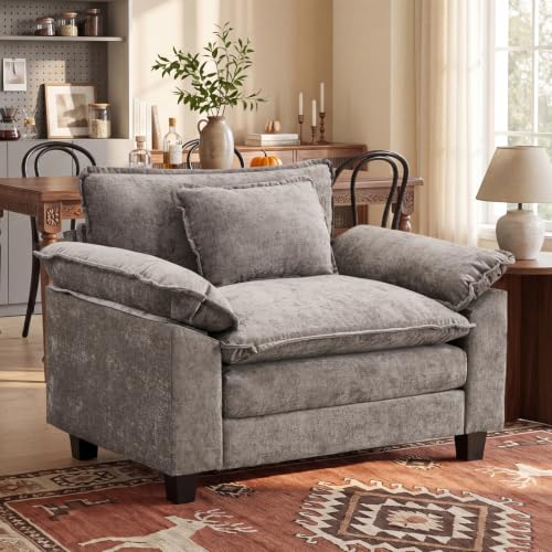 Image of Oprisen Modular Sectional Sofa, Comfy Cloud Couch Sectional Sofa, Chenille Sofa Sleeper Deep Seat Sofa with Throw Pillows for Living Room (Light Gray, 53 inch- Single Seat)