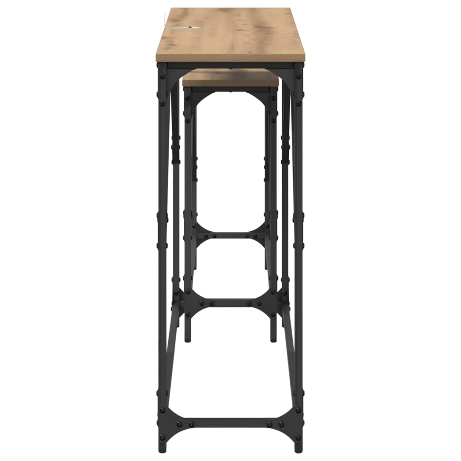Konsola z drewna konstrukcyjnego z czarną metalową ramą, 2 szt., 100 x 28 x 75 cm, nowoczesny design do salonu lub przedpokoju