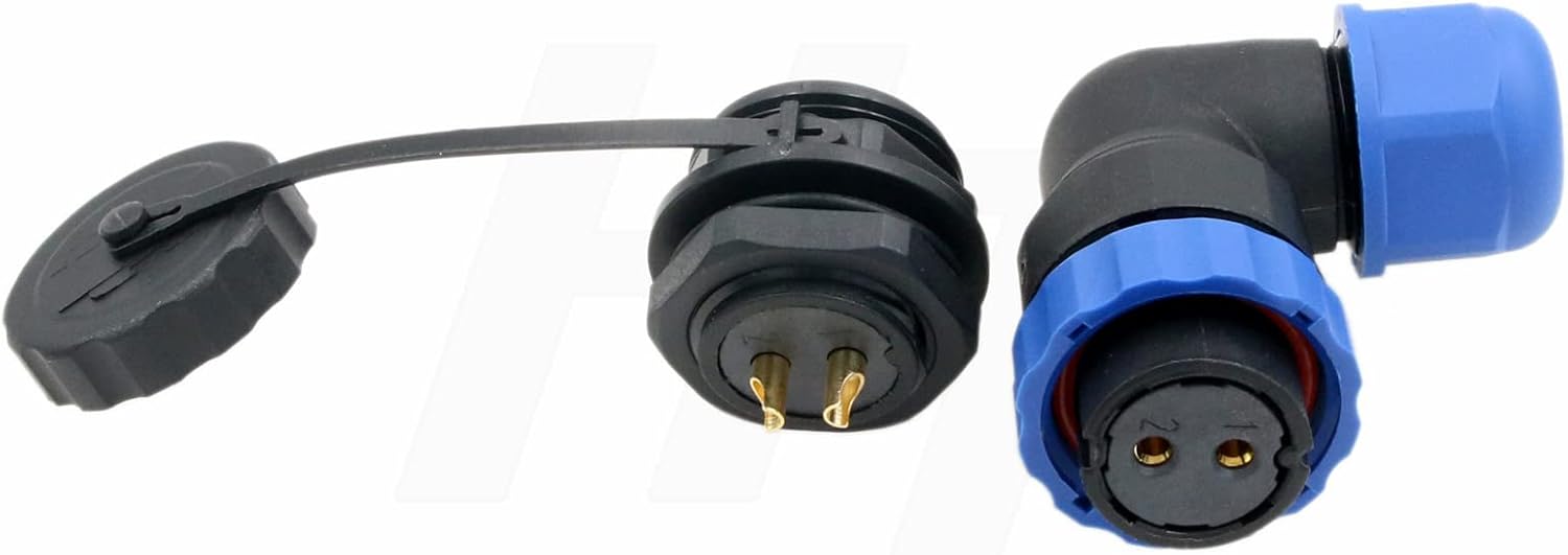 SD20 Female Male Connector 2 Pin Quick Disconnect Waterproof Right Angle Cable Plug Panel Mount Socket, 25A Power 14 AWG