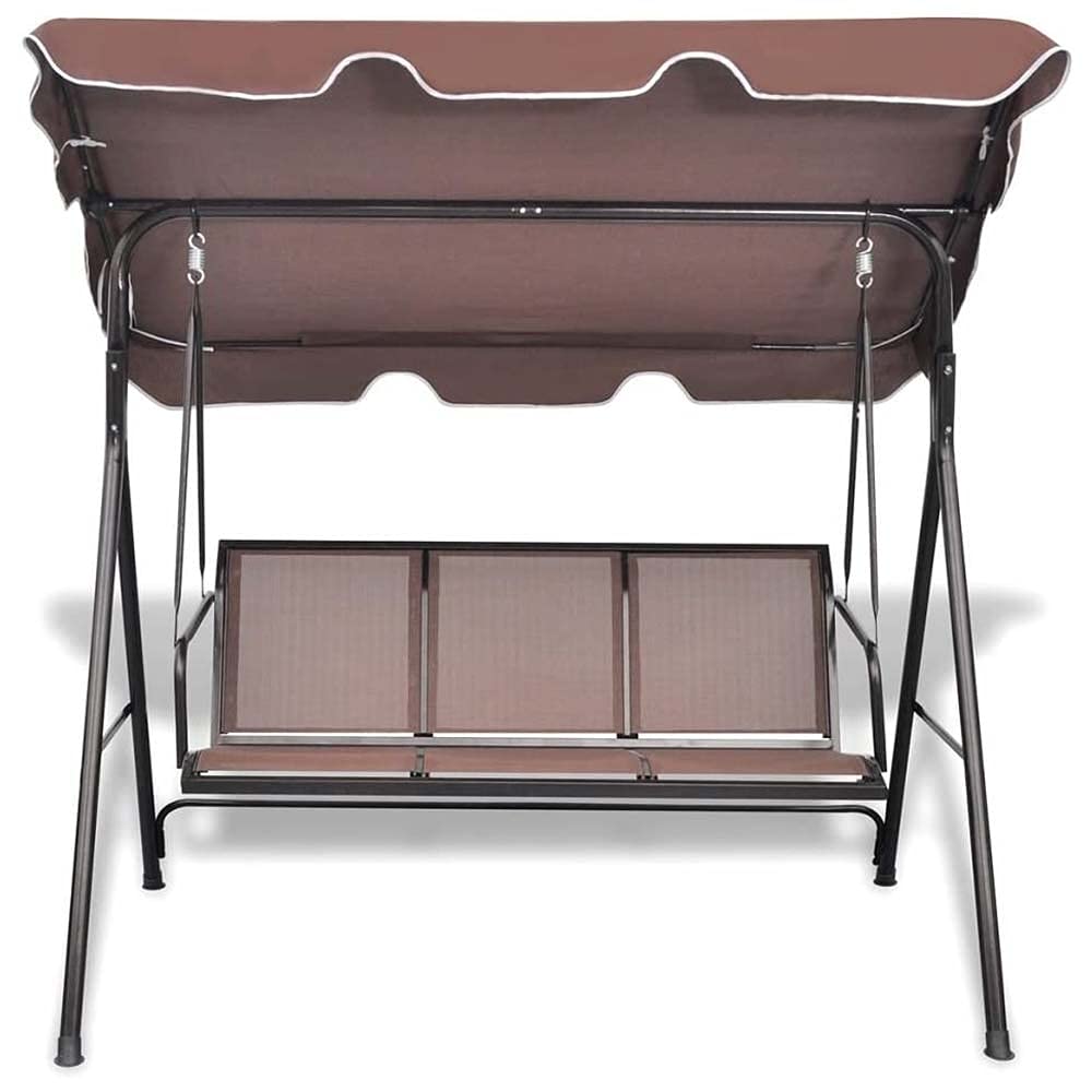 Bakaji Dondolo Da Giardino 3 Posti Colore Brown Tetto Parasole Struttura in Acciaio Inox Seduta in Texilene Traspirante Dimensioni 175 x 112 x 155 cm (Marrone)