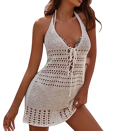 Genérico Traje de Baño Vestido de baño de Bikini de Crochet Ropa de Baño Cover Up Camisolas Playeras Pareos para Mujer Vestido de Playa Casual Sexy Aberturas Bikini Cover Up Espalda Abierta