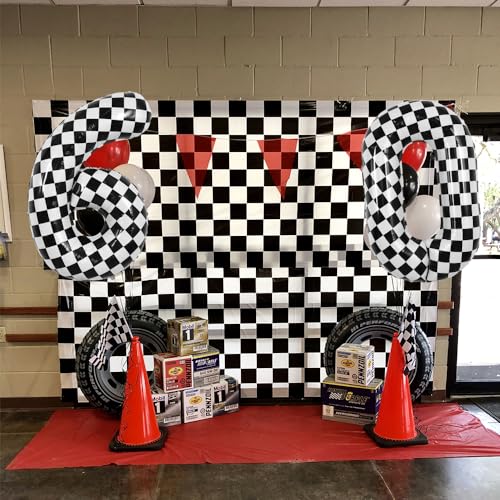 Image of TONIFUL 40 Inch Large Checkered Number 6 Balloon 6th Birthday Decorations
