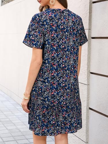 Image of Imysty Womens Polka Dot V Neck Button Down Ruffles Loose Mini Short T-Shirt Dress