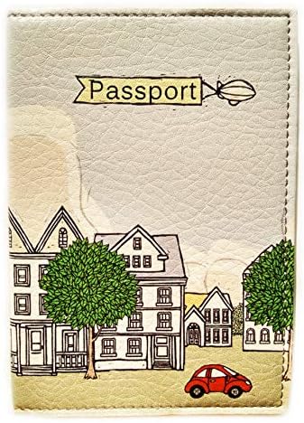 HMP Passport Cover For Man And Woman - Eco Leather Passport Holder - Passpot Wallet (Cartoon Town)