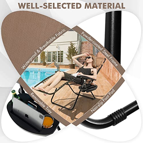 Image of Giantex 2 PCS Zero Gravity Chair Patio Chaise Lounge Chairs Outdoor Yard Pool Recliner Folding Lounge Chair with Cup Holder (Beige)