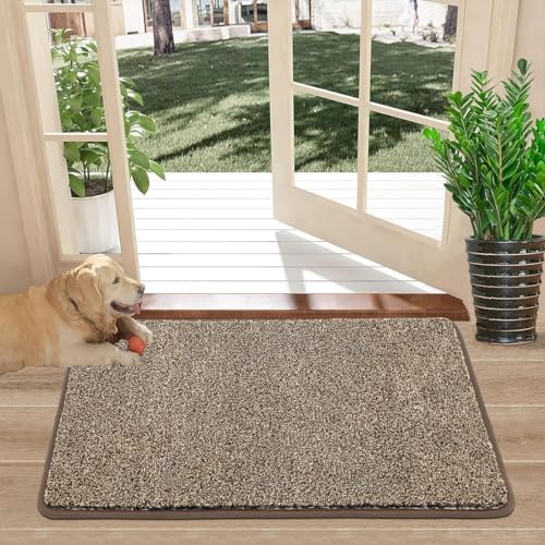 Pauwer Schmutzfänger Saugfähige Fußmatte Türvorleger Waschbare rutschfeste Eingangsmatte Sauberlaufmatte Flur Teppich Schmutzfangmatte Türmatte Innen und Außen (45X70cm, Khaki)