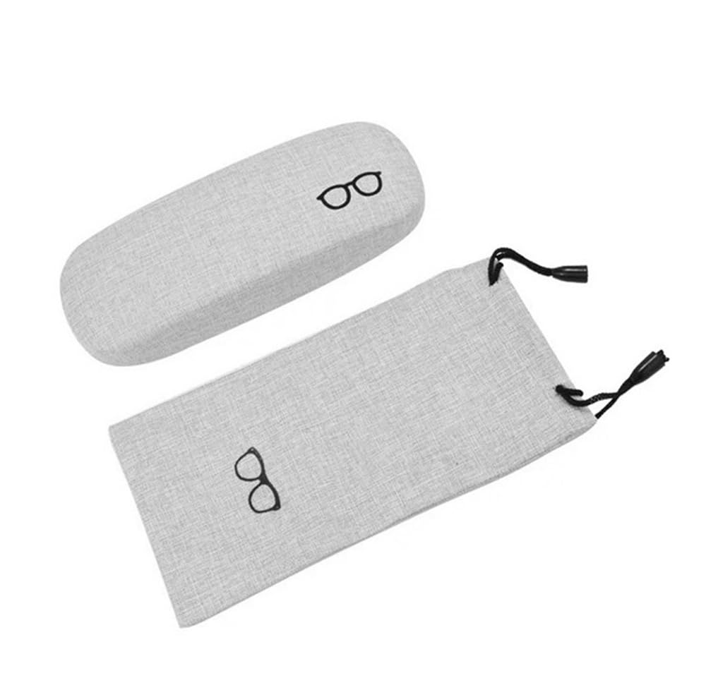 Amibvzhang Hard-shell Fabric Glasses Case With Storage Pouch Chain Cleaning Cloth Linen Protective Reading Organiser With Plush Lining(Seize If Grey)