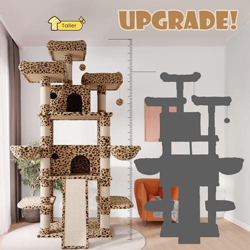 Image of SHA CERLIN 81 Inches Extra Large Cat Tree for Indoor Adult Cats /XXL Big Cat Tower with Condo /Cozy Perches /Sisal Scratching Posts and Hammocks /Activity Center /F80 /Heavy Duty /Leopard Print
