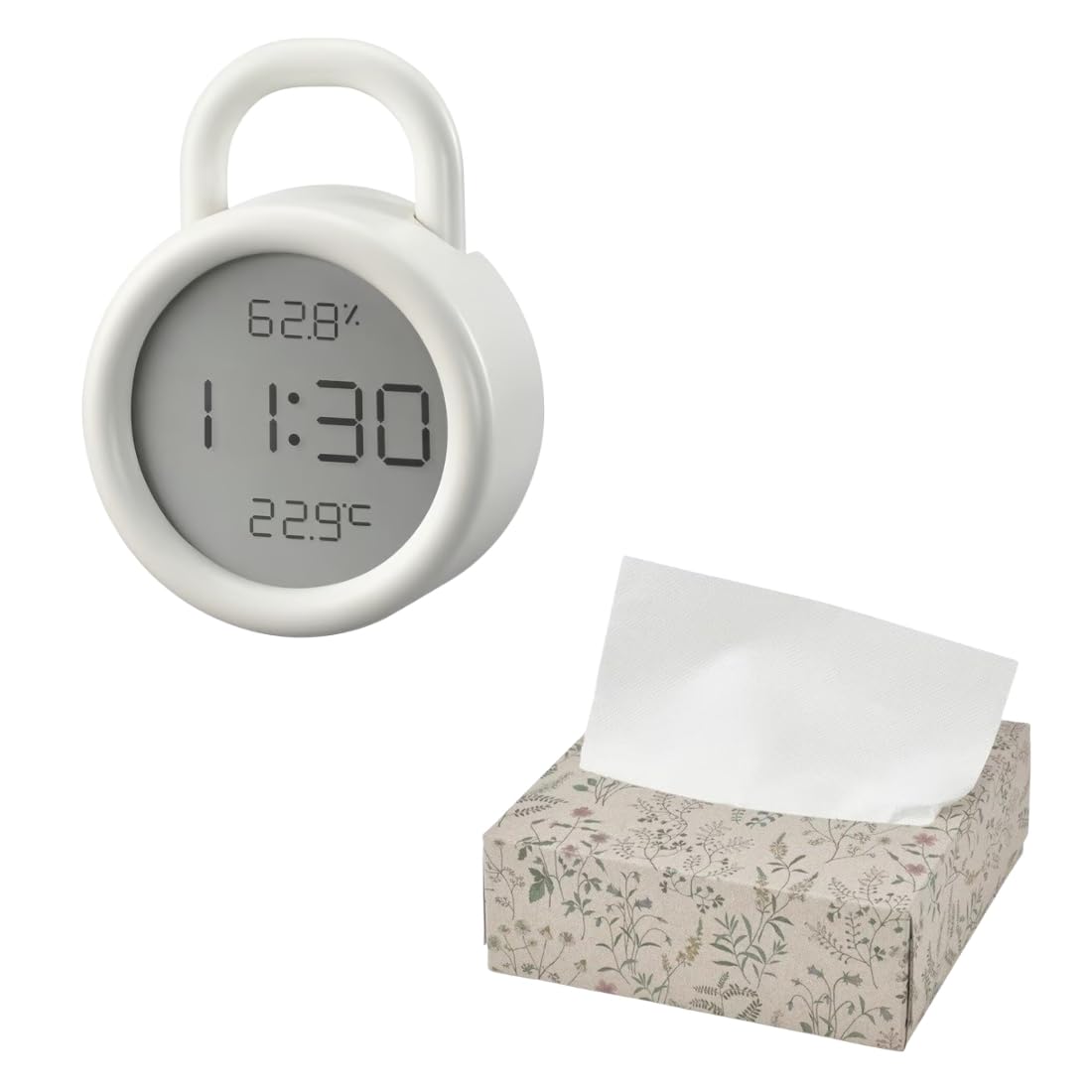 Ikea ÖRNVRÅK Clock with Hygro-Thermometer, White, 8x3 cm, and HAJMAL Decorative Tissues, Beige Floral Box, Pack of 100-image-21