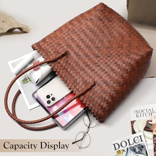 Image of Tavaleu Straw Beach Bags for Women, Tote Handbag Shoulder Bag for Women, Beach Straw Purse Buckets Summer Fashion Hobo Bags