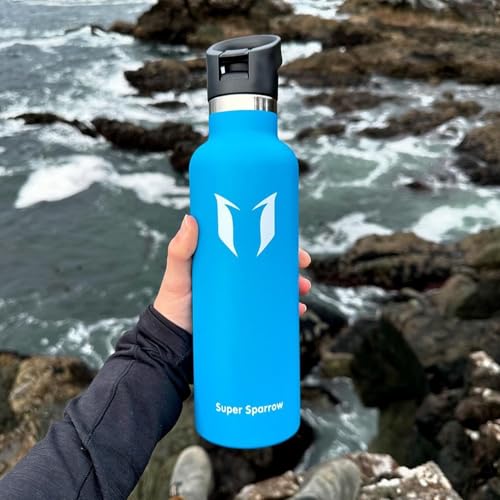 Super Sparrow Trinkflasche Edelstahl -620ml- Auslaufsicher Thermoskanne, BPA-Frei Wasserflasche - Kohlensäure Thermosflasche für Kinder, Sprudel, Sport, Schule, Fitness, Outdoor, Camping