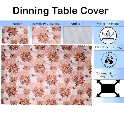 Image of Dakshya Industries PVC Waterproof Table Cover 6 Seater 54x78 Inch - Washable Oil & Stain Resistant Dining Table Cover (Peach)