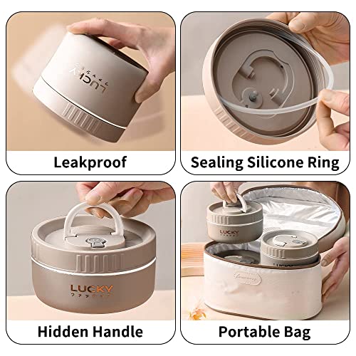 Lanskyware Portable Insulated Lunch Container Set, Bento Box Adult Lunch Box Set With Insulated Lunch Bag, 4 Separate Stackable Thermal Food Lunch Container For Adult, Brown #TOP5