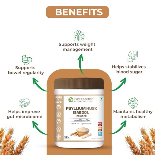 Image of Pure Nutrition Psyllium Husk Isabgol Powder, 500g | Natural Dietary Fiber Supplement | Supports Digestive & Gut Health | Helps Ease Irregularity & Bloating | Gluten Free, No Sugar Added