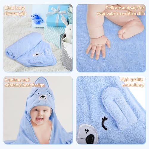 Image of Baby Bath Towel,Ultra Soft Hooded Baby Towel,Toddler Bath Towels with Animal Design,Absorbent Baby Hooded Towel Shower Gifts for Baby Boys Girls,31.5x31.5 inch(Blue Puppy) (Blue Puppy)